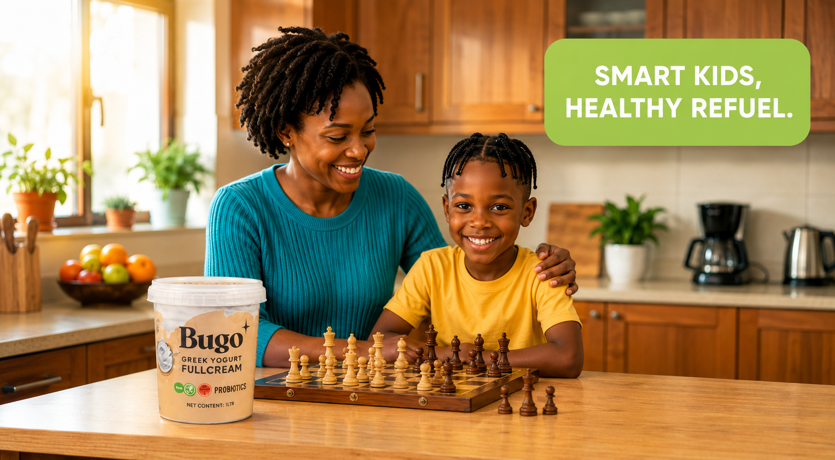 Bugo mother and son happy time with Bugo fullcream yogurt Bugo mother and son happy time with Bugo fullcream yogurt